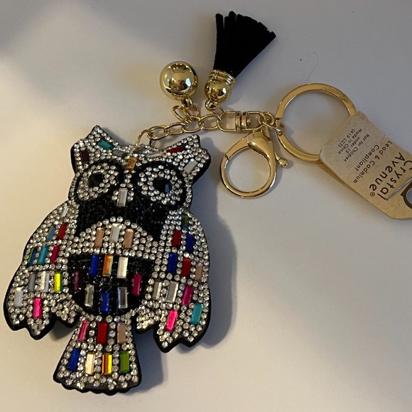 Rhinestone Owl Bag Charm Key chain - Picture 3 of 3